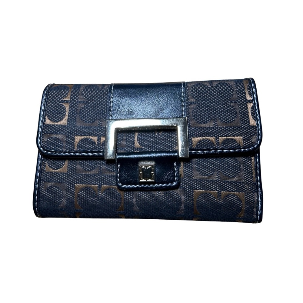 Bold Gold Hardware Black & Dark Brown Trifold Clover Print Wallet